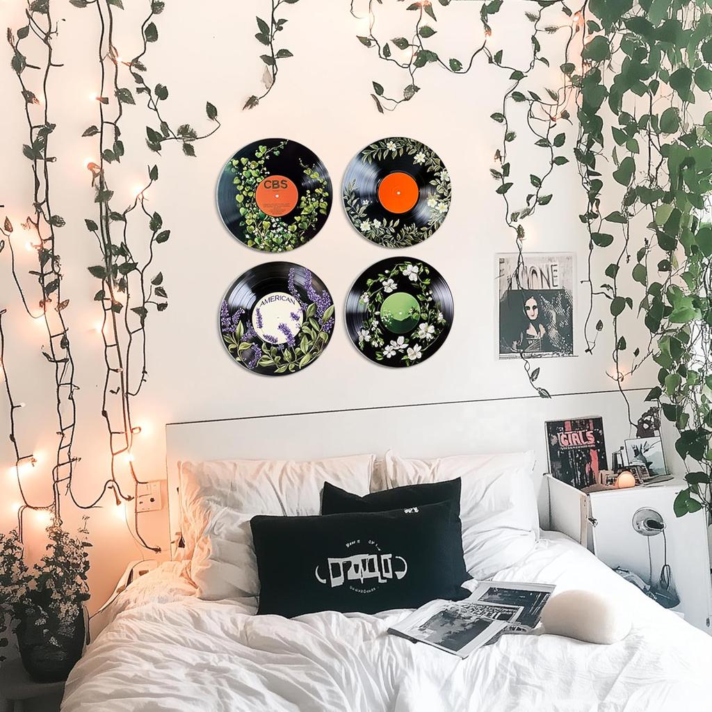 TracyArt Hippie Decor, Posters for Room Aesthetic - Botanical Wall Art, Record Decor, 4 Pcs 12"