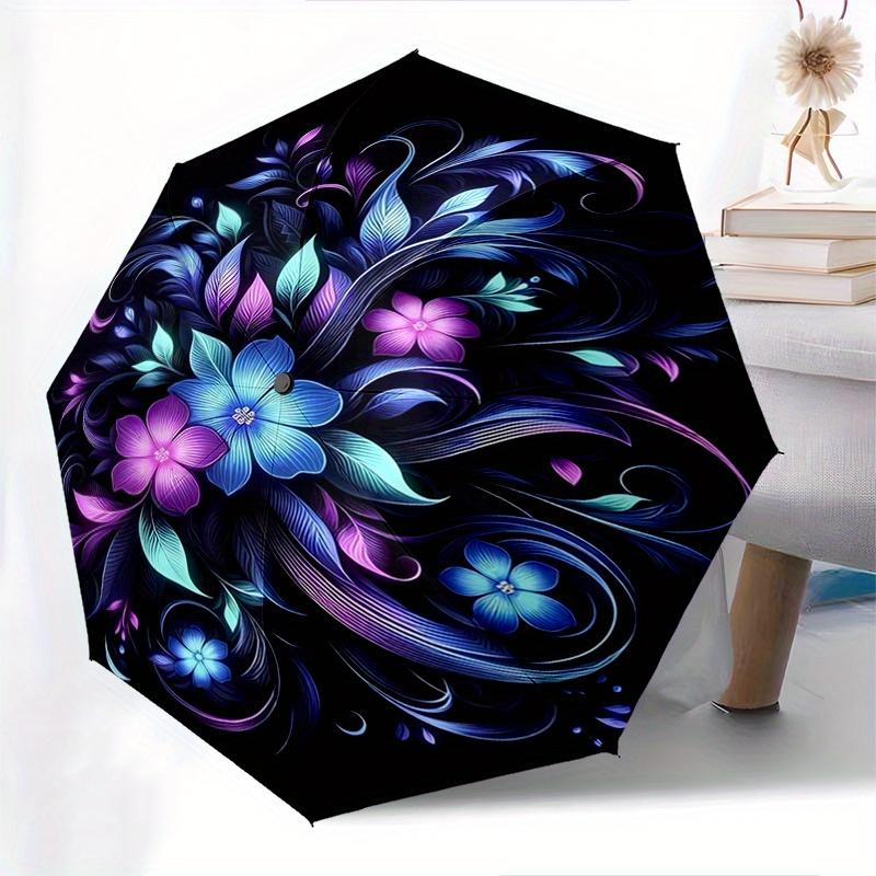 Floral Mandala Automatic Folding Umbrella 8 Ribs, Durable Iron Frame, Bright Color Pattern Compact Travel Umbrella, Suitable for Outdoor, B