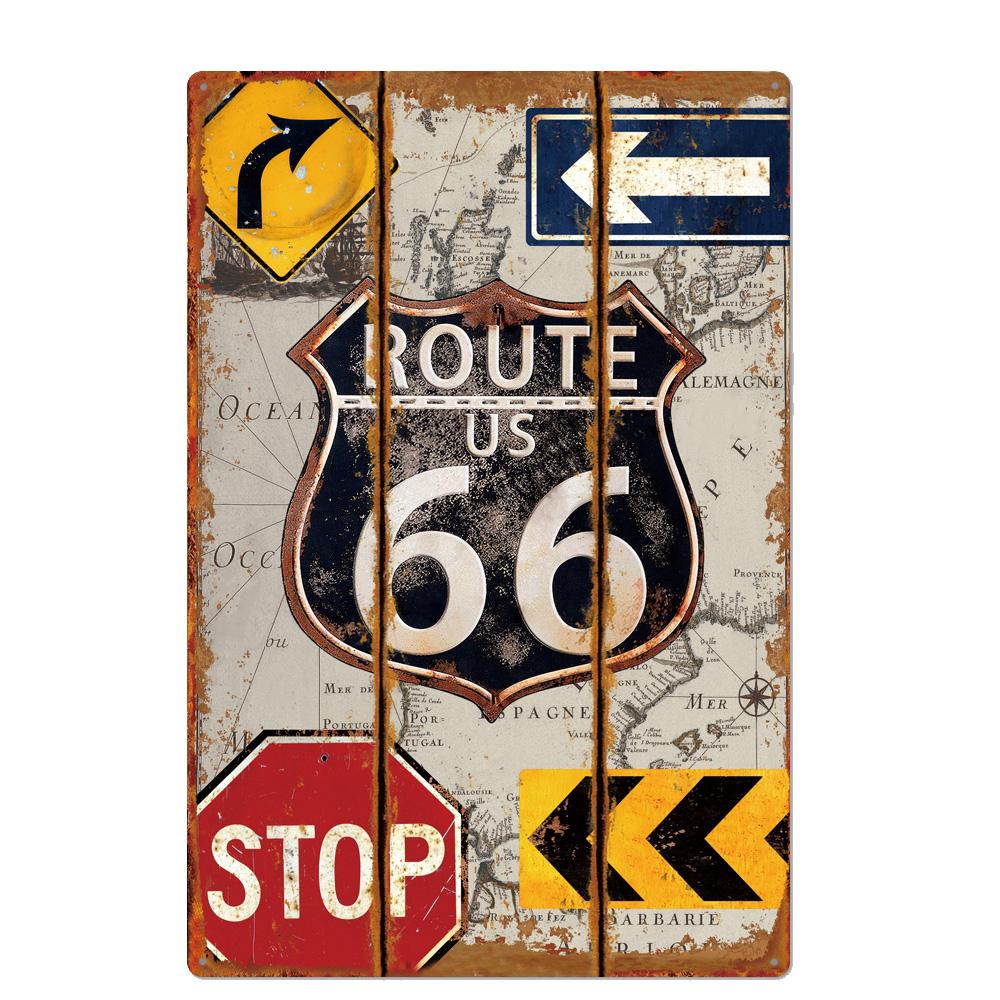 Vintage USA Route 66 Sign Metal Tin Plate Bar Pub Club Man Cave Wall Decoration Plaque Retro Poster Home Decor 30X20CM