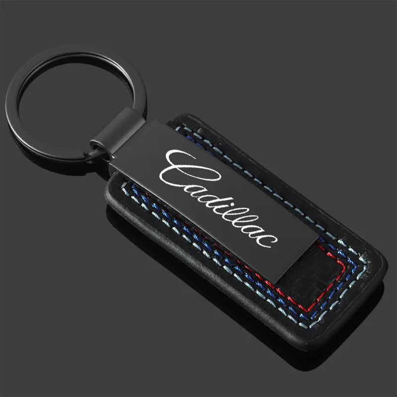 For Cadillac ATS BLS CT4 CT5 CTS ESCALADE SRX STS XT4 XT5 XT6 XTS Leather Car Logo Keychain Alloy Key Rings Chains Pendant
