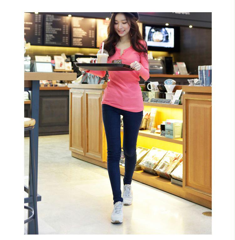 Women's Autumn Slim Fit Ribbed Long Sleeve T-Shirt with Half Open Collar