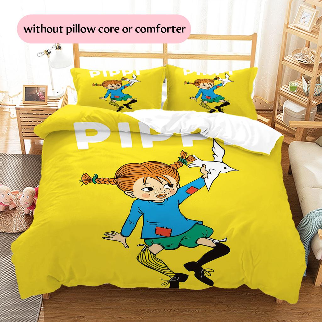 Pippi Longstocking  Pattern Bedding Quilt Set  Home Decoration  Gift (1 * Duvet Cover + 2 * Pillowcase  Without Core)