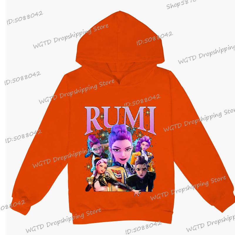 KPop Lovci démonů Rumi Potisk Mikiny pro Dospívající Dívky Chlapce Ležérní Mikina s Kapucí a Dlouhým Rukávem Hip Hop Korejská Anime Mikina Y2K Dětská Mikina