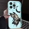 Fashion Moon Butterfly Pattern Case For iPhone 16 Pro Max 15 Plus 14 13 12 Pro 11 TPU Soft Matte Silicone Shockproof Lens Protection Phone Cover