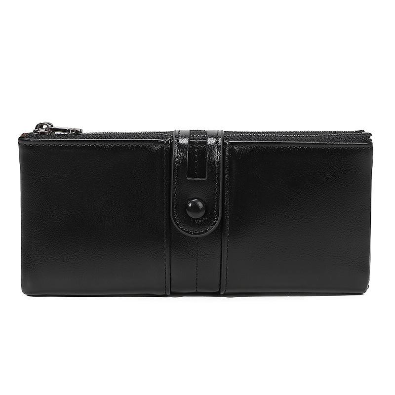 Women's Anti-Magnetic Waxed Leather Vintage Clutch PU Multi-Functional Long Wallet