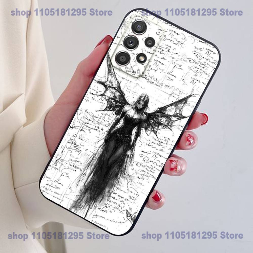 Gothic Cyber Sigil Cross Eyes Skull Phone Case For Samsung S25,24,21,22,23,30,Ultra,20,Plus Black soft silicone case