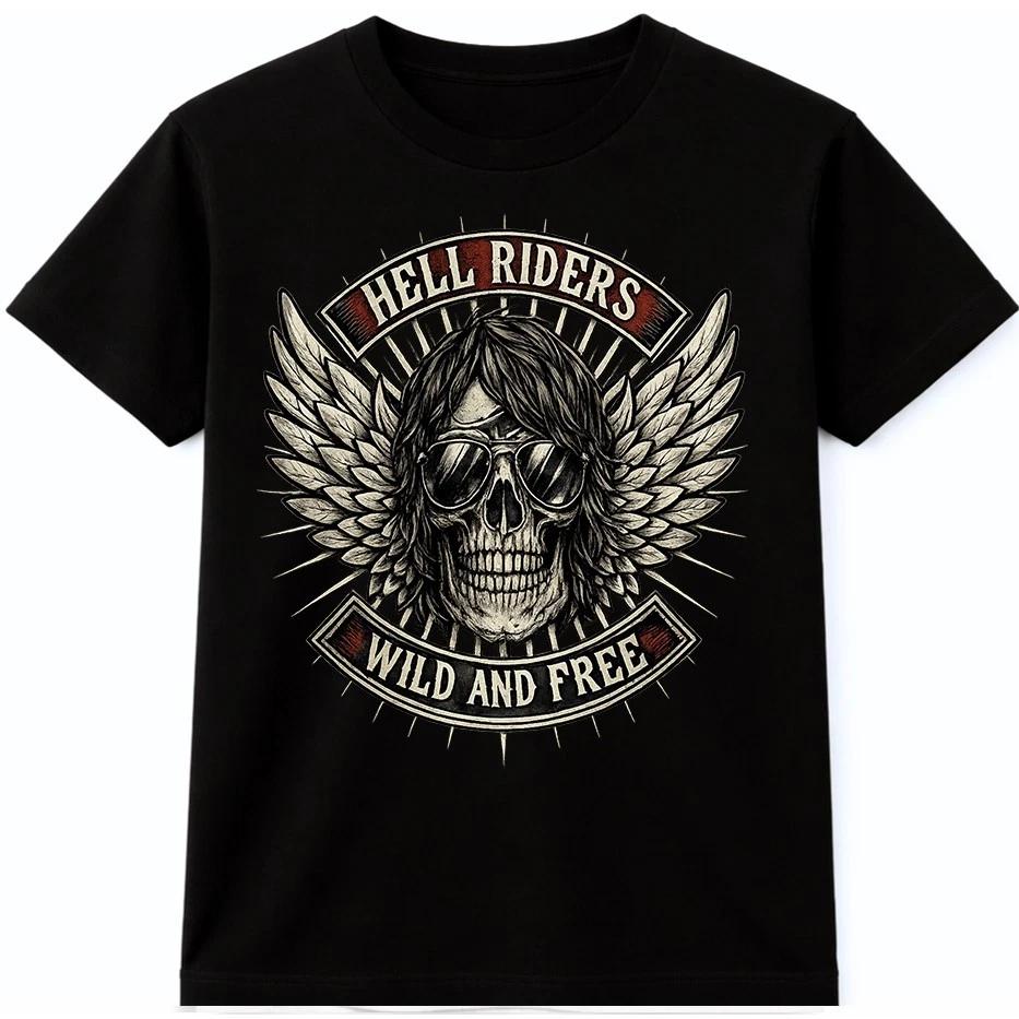 Biker T Shirt Winged Skull Wild and Free Motorcycle Hell Riders Tee M