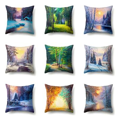 Forest Landscape Pattern Decorative Pillowcase Car Sofa Square Cushion Pillowcase