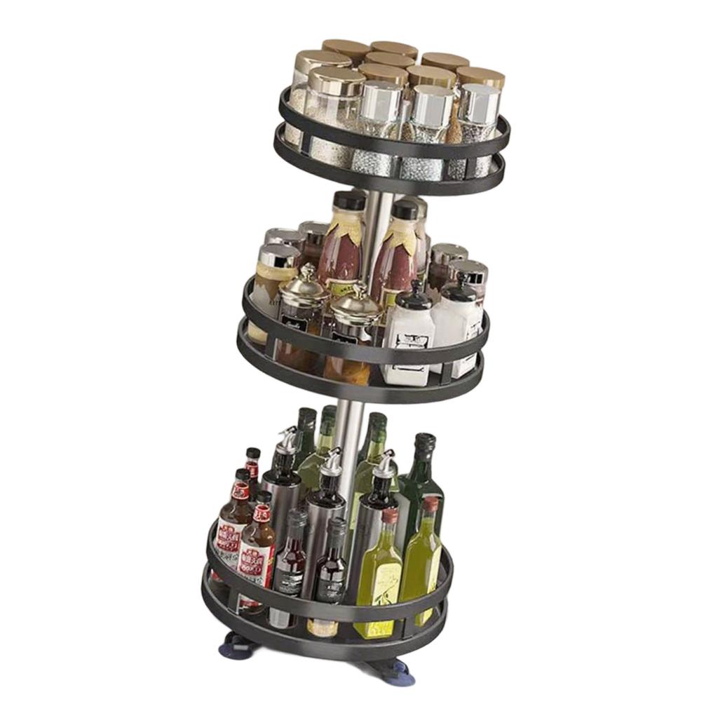 360 Degree Rotating Kitchen Countertop Organizers Adjustable Tiered Shelf For Bathroom Cosmetics Durable Metal With Non Slip Base