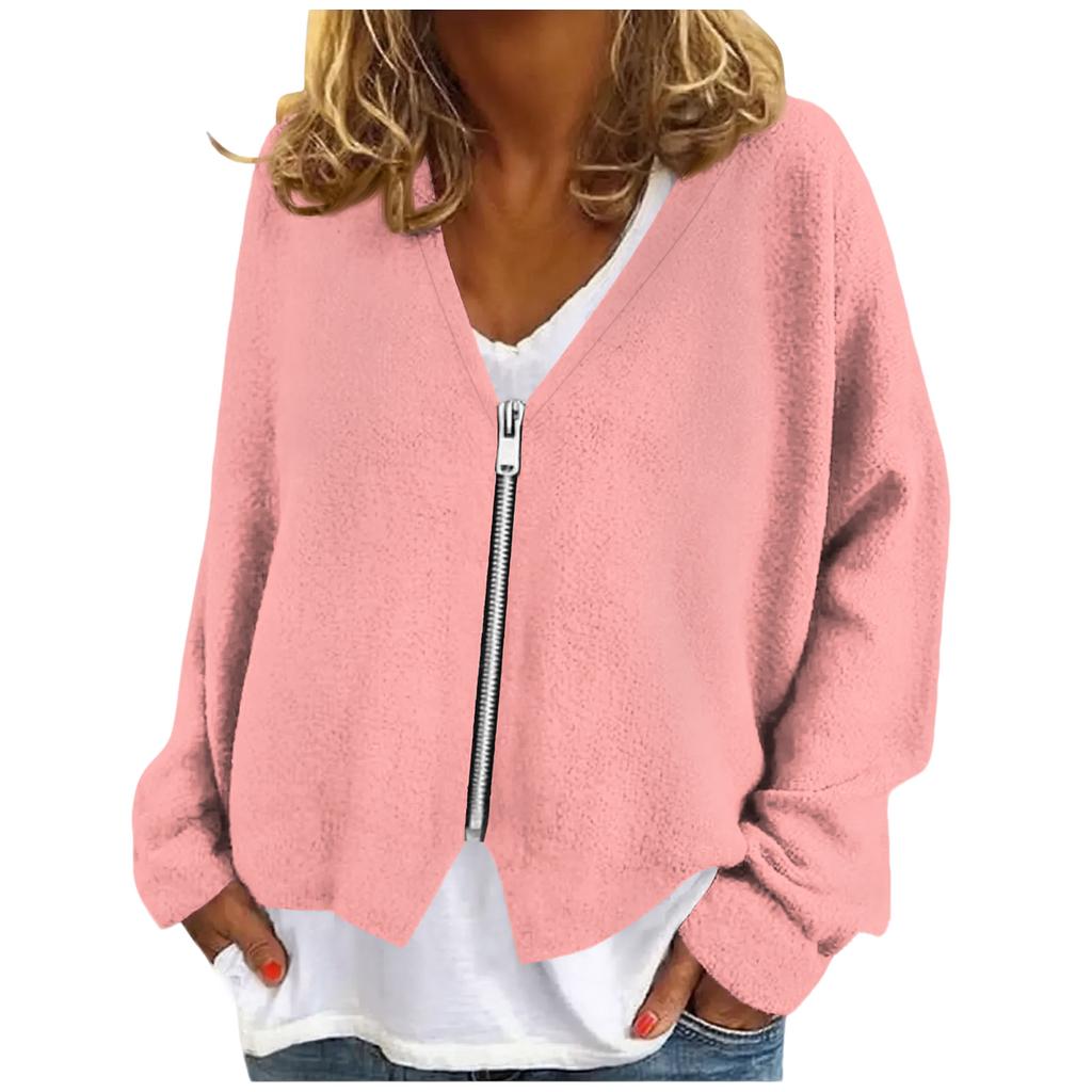 Womens Zip Up Sweaters Sweatshirts Long Sleeve Oversized Jackets Soft Casual Loose Tunic Tops