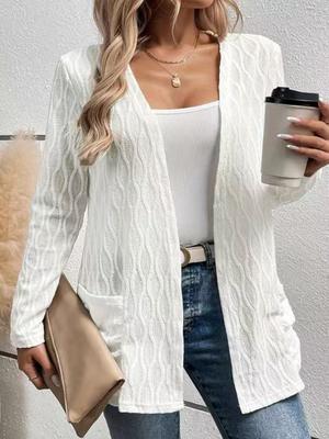 Autumn and Winter Hollow Solid Color Home Casual Temperament Commuting Knitted Long Sleeved Cardigan Jacket Women's Clothing