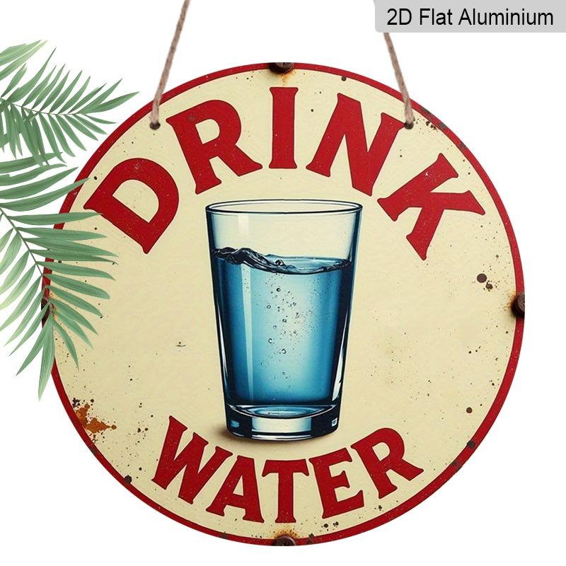 

2D Flat Retro Aluminum Wall Decorations in Various Sizes. Drink More Water Retro Water Bottle Pattern Wall Tag. Fun Health Tips for Home 20*20cm