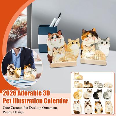 2026 Adorable 3D Pet Illustration Calendar, Cute Cartoon Pet Desktop Ornament