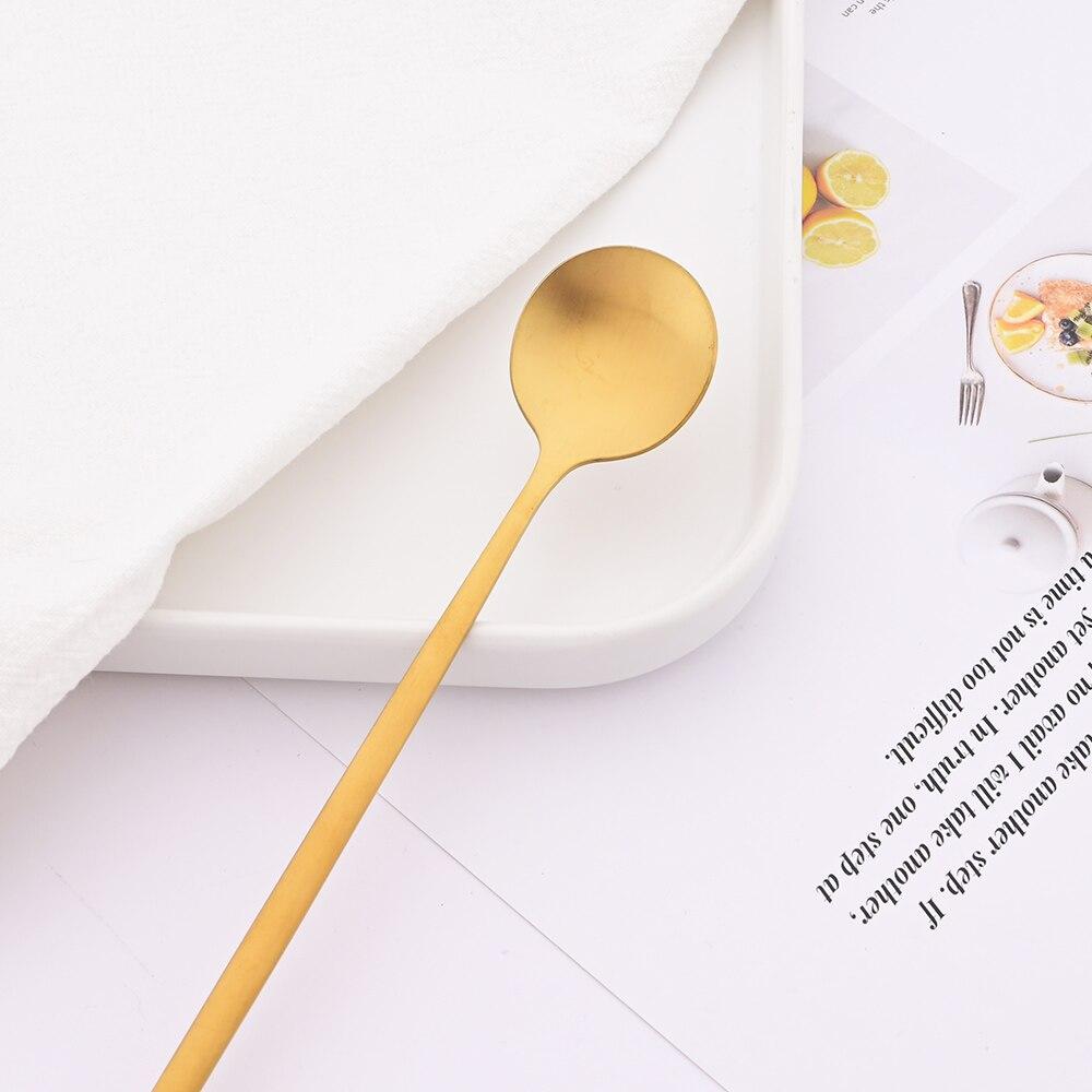 6pcs/set Long Handled Stainless Steel Coffee Spoon Ice Cream Dessert Tea Spoon Mixing Stirring Cooking Long Handle Spoon Tableware