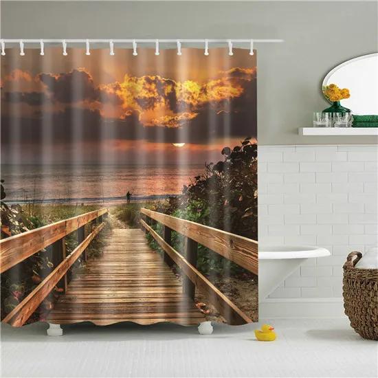 Beautiful Scenic Forest Mountain Shower Curtains Fabric Waterproof Polyester Bathroom Curtain For Bath With Hooks 180X180Cm