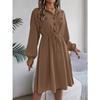 HNXC Autumn and Winter Casual Button-tied, Waist-cinching Long-sleeved Shirt Dress for Women