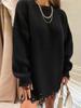 Women's Autumn/Winter Solid Color Ripped Knit Sweater Dress - Round Neck, Long Sleeve, Mid-Length Pullover