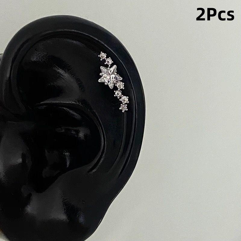 2 шт. Искрящиеся Звездочки Циркониевые Пусеты Серьги Для Женщин Серебристый Цвет Хрящ Козелок Мочка Уха Пирсинг Уха Ювелирный Аксессуар Подарки