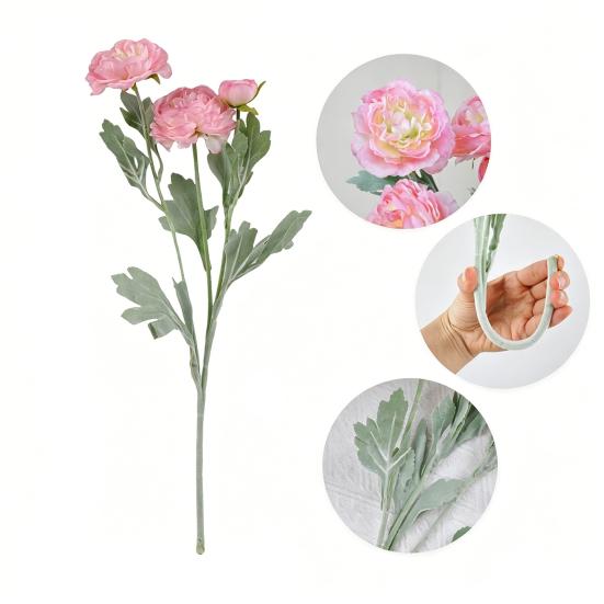 Fiore di Peonia Artificiale con 2 Fiori Doppi e 1 Bocciolo Ramo di Peonia Finta con Gambo per Bouquet da Sposa Fai-da-te Centrotavola per Casa Ufficio