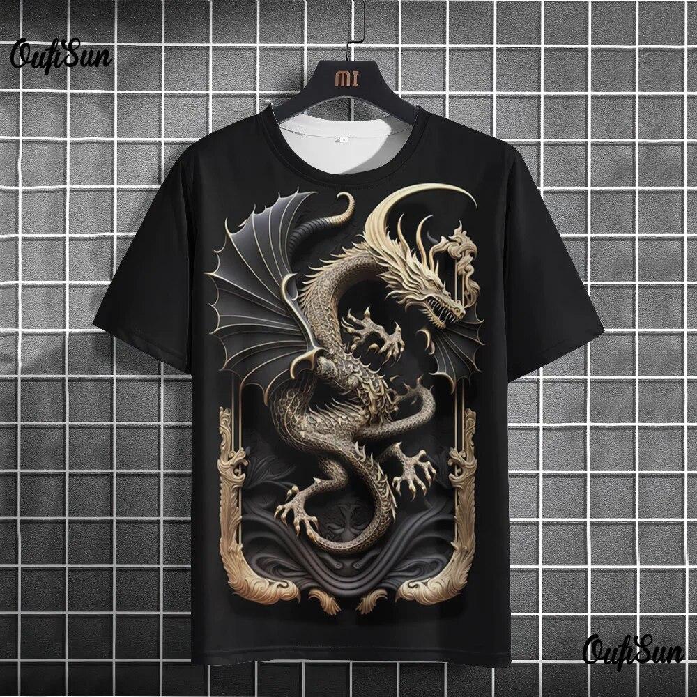 Dragon T-shirt For Men 3D Printed T Shirt Animal Pattern Short-sleeved Oversized Streetwear Tees Summer Casual Men's Tops