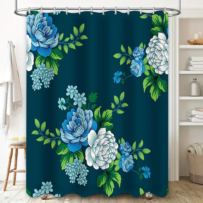Modern Blue Green Shower Curtain Bathroom Decor Floral Print Waterproof Fabric Bath Room Decoration Custom Size Available -