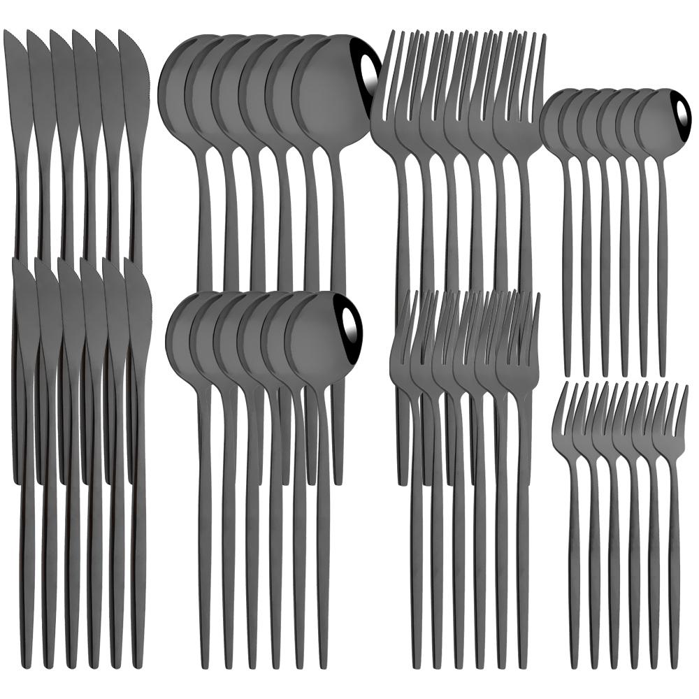 48pcs/Set Gold Cutlery Set Dessert Knife Fork Teaspoon Dinnerware Mirror Stainless Steel Tableware Western Home Kitchen Flatware