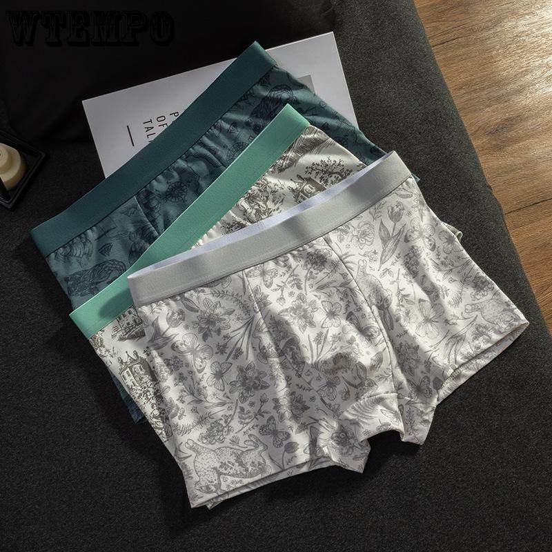 2pcs Men's Underwear Antibacterial Crotch Comfortable and Breathable Cotton Mid Waist Men's Flat Corner Pants