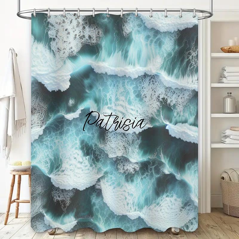 Patricia Oceanic Blue Shower Curtain Waterproof Fabric with Personalized Name  for Bathroom Decor