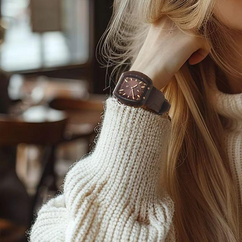Affordable Macaron-Colored Barrel-Shaped Women's Watch with Silicone Strap, Lightweight and Casual Daily Watch for Girls
