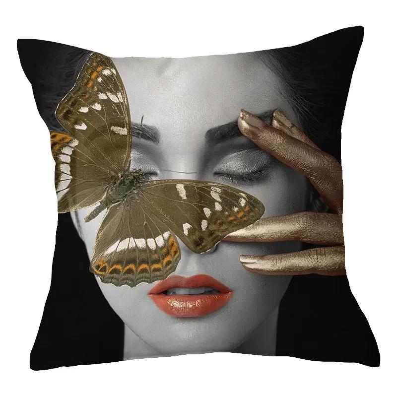 40/45/50cm Sexy Women Print Cushion Cover Decor Sexy Flower Feather Print Sofa Pillowcase Bedroom Home Pillow Case