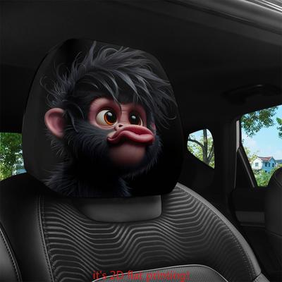100% Cool Black Fur Monkey Print Car Headrest Covers High Elastic Universal Easy Install Funny Animal Decor Personalized