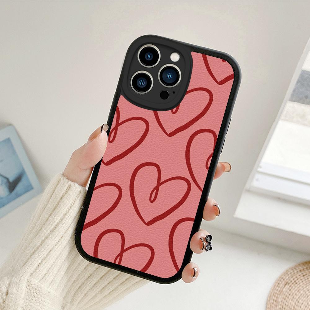Dla Iphone14 Słodkie Etui na Telefon z Sercem Miłości dla Iphone 14 13 11 12 Pro MAX 13 12 MiNi 7 8 14 plus X XS XR Ochronne Pokrowce ze Skóry Jagnięcej