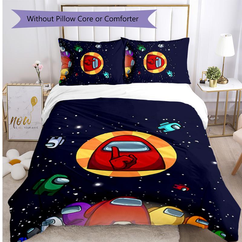 Among Us Set Lenzuola Stampato 3 Pezzi Copripiumino Traspirante Morbido Set Federe Lavabile Decorazione Camera da Letto Regalo per la Casa
