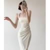 White Dress Women's High-end Summer French Long Engagement Party Light Luxury Small Dress Temperament Satin Suspender Skirt
