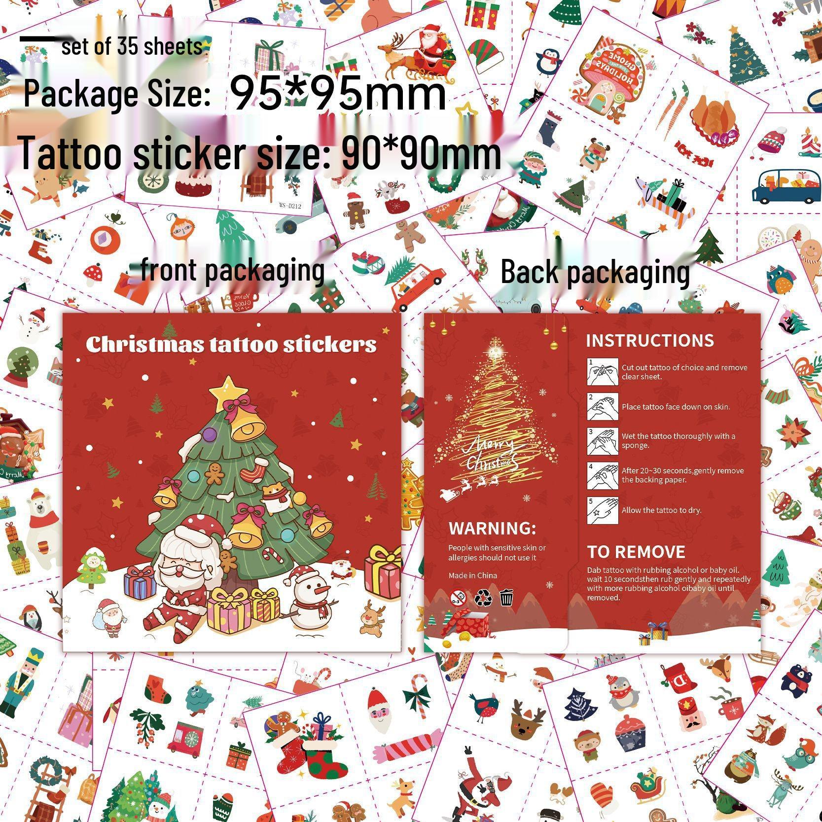 

Festive Waterproof Cartoon Christmas Tattoo Stickers for Kids 90x90mm