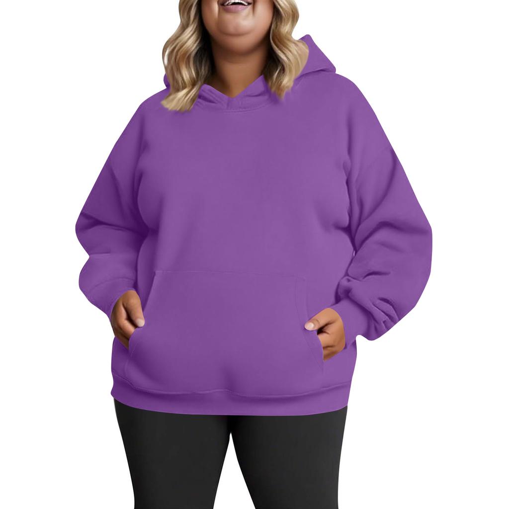 Women's Fashionable Casual Large-sized Long-sleeved Hooded Solid-color Sweatshirt