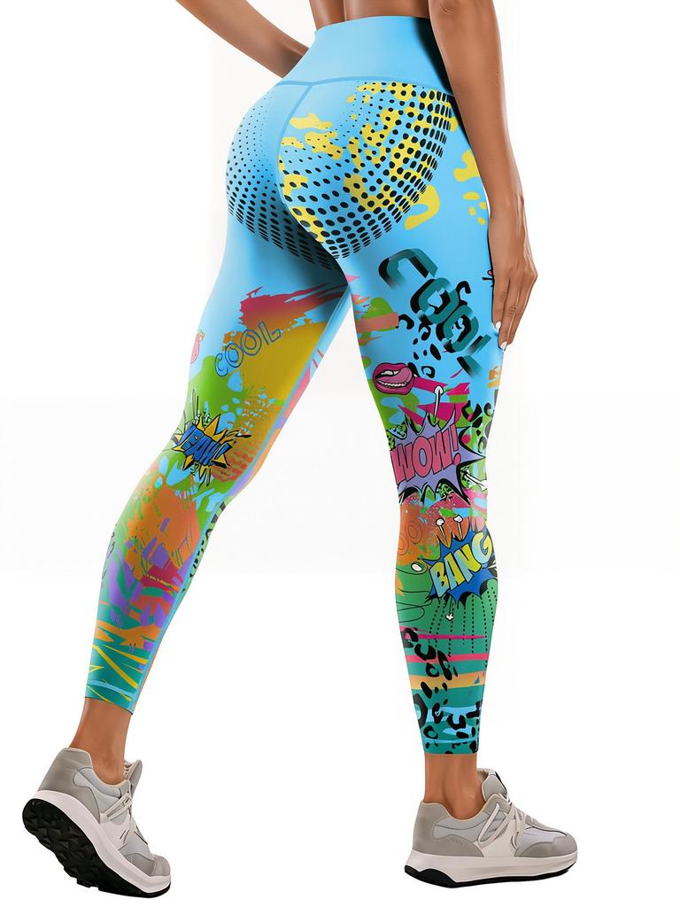 High-Waisted Women's Yoga Pants - Tummy Control, Printed Sportswear for Outdoor Fitness