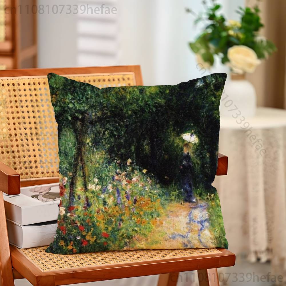 Pierre AAuguste RRenoir Funny Pillow Case Antidustmite Pillowcase Invisible Zipper Silky Short Plush Sofa Cushion Cover