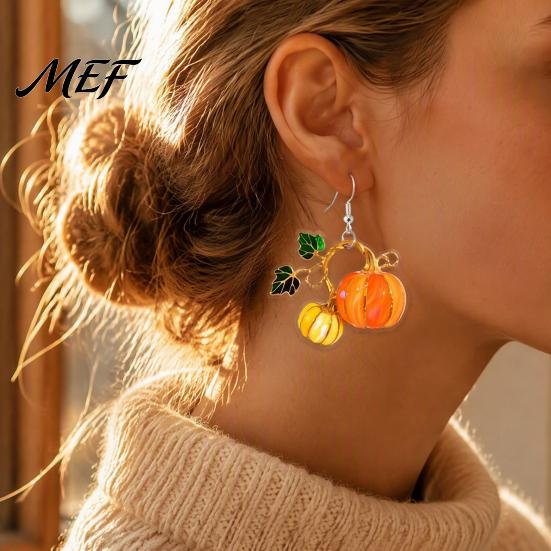 Decorative Fall Festival Earrings 1 Pair Pumpkin Acrylic Drop Earrings, 2D Harvest Dangle Fashionable Autumn Outfit Jewelry for Women, Halloween