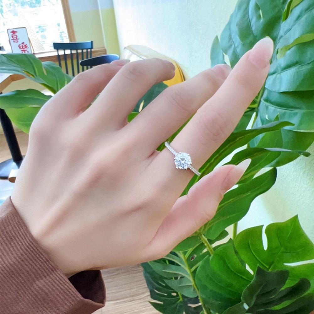 Vinregem Classico Anello in Argento Sterling 925 100% 3EX VVS1 Colore D Taglio Rotondo 6,5 MM 1CT Diamanti Moissanite Veri Matrimonio Fidanzamento Gioielleria Fine Regali