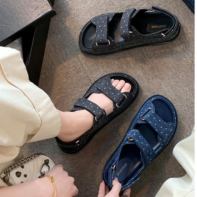 Fashion 2025 Summer Women's Sandals New Comfortable Thick Sole Sandals Round Toe Plaid Open Toe Sports Sandals Wedges Shoes For Women