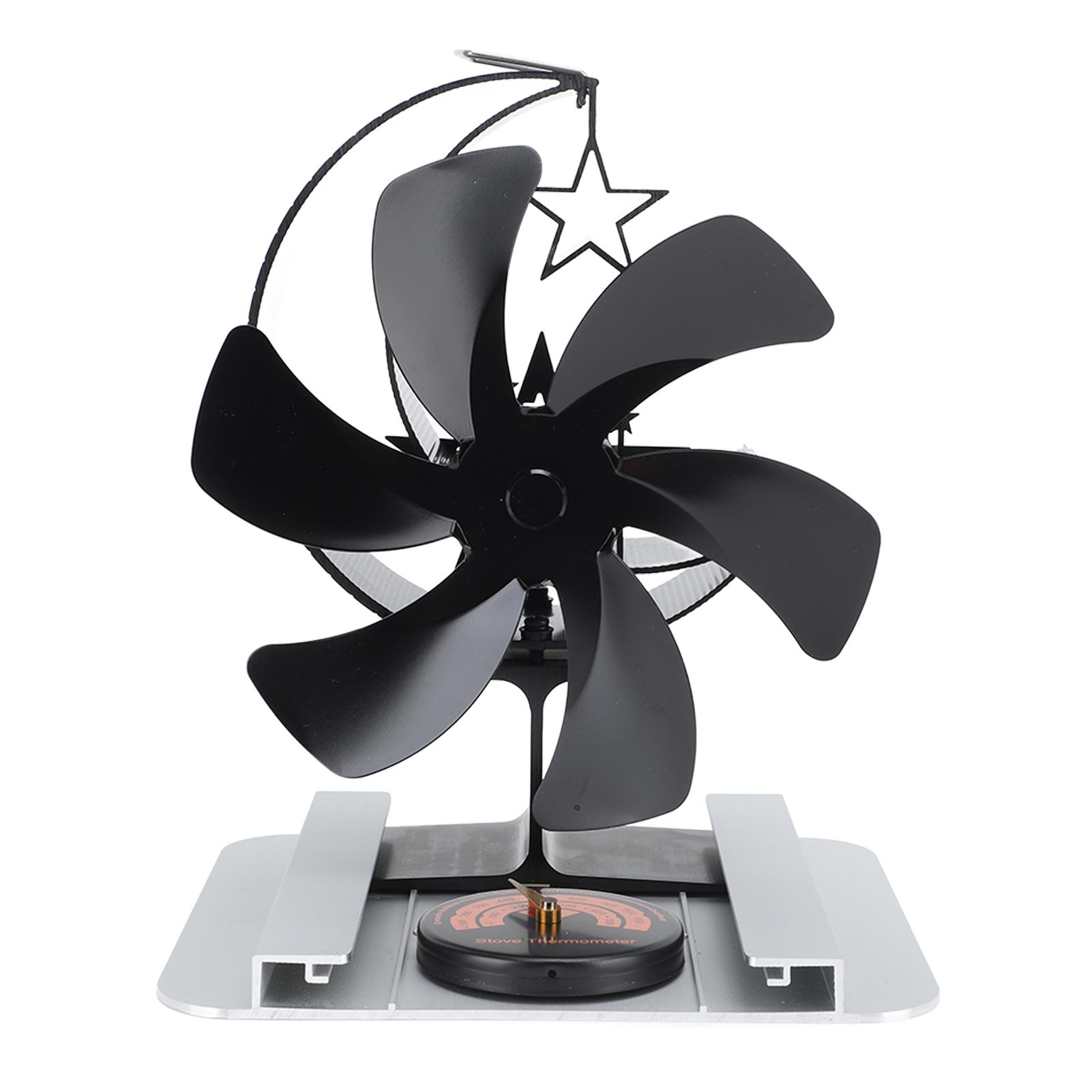 

Тепловой вентилятор для печи с 6 лопастями из алюминиевого сплава в форме луны, малошумный вентилятор для дровяной печи и камина с чёрный