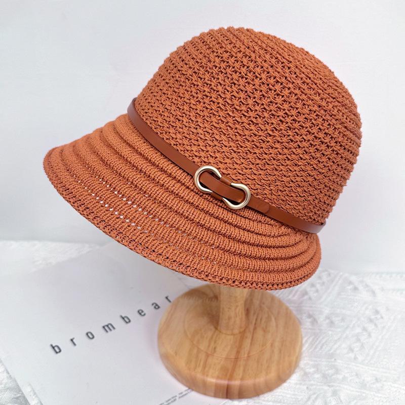 Knitted basin hat spring and summer sunscreen belt decoration wavy edge folding women's retro casual bucket hat fashion