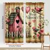 2PCS Retro Love Hut Valentine's Day Curtains   Romantic Style   Bedroom Living Room   Drawbar Pocket Decorative Curtains