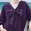 New 2024 Arctic Velvet V-neck Bow Knit Sweater - Soft, Comfortable Acrylic Nylon Top