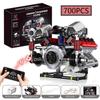 Moc Electric Rc New Creative App Control V8 Engine Led Model Building Blocks Children'S Puzzle Toy Birthday Gift