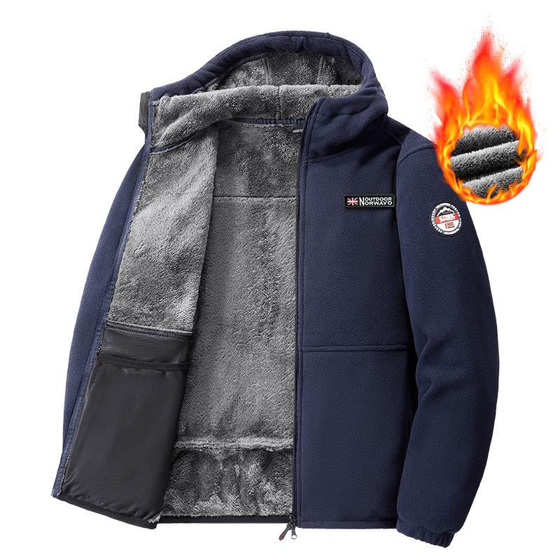 Men's Lamb's Woolen Jacket Autumn Winter Solid Color Fleece Workwear Warm Hooded Coat Polar Cold Fleece Clothing Skiing Jackets