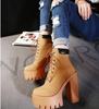 Neueste 2022 Plateau-Stiefeletten Damen Herbst Schnürung Dicke Hohe Absätze Damen Mode Schuhe Damen Freizeit Schuhwerk 358