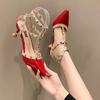 2025 popular high heels women's versatile willow nails single shoes pointed head thick heel bag head sandals thin heel small single shoes women