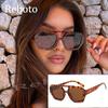 Black Brown Square Sunglasses Women Luxury Retro Double Bridges Polygon Sunglasses Female Thick Frame Eyewear Shades UV400